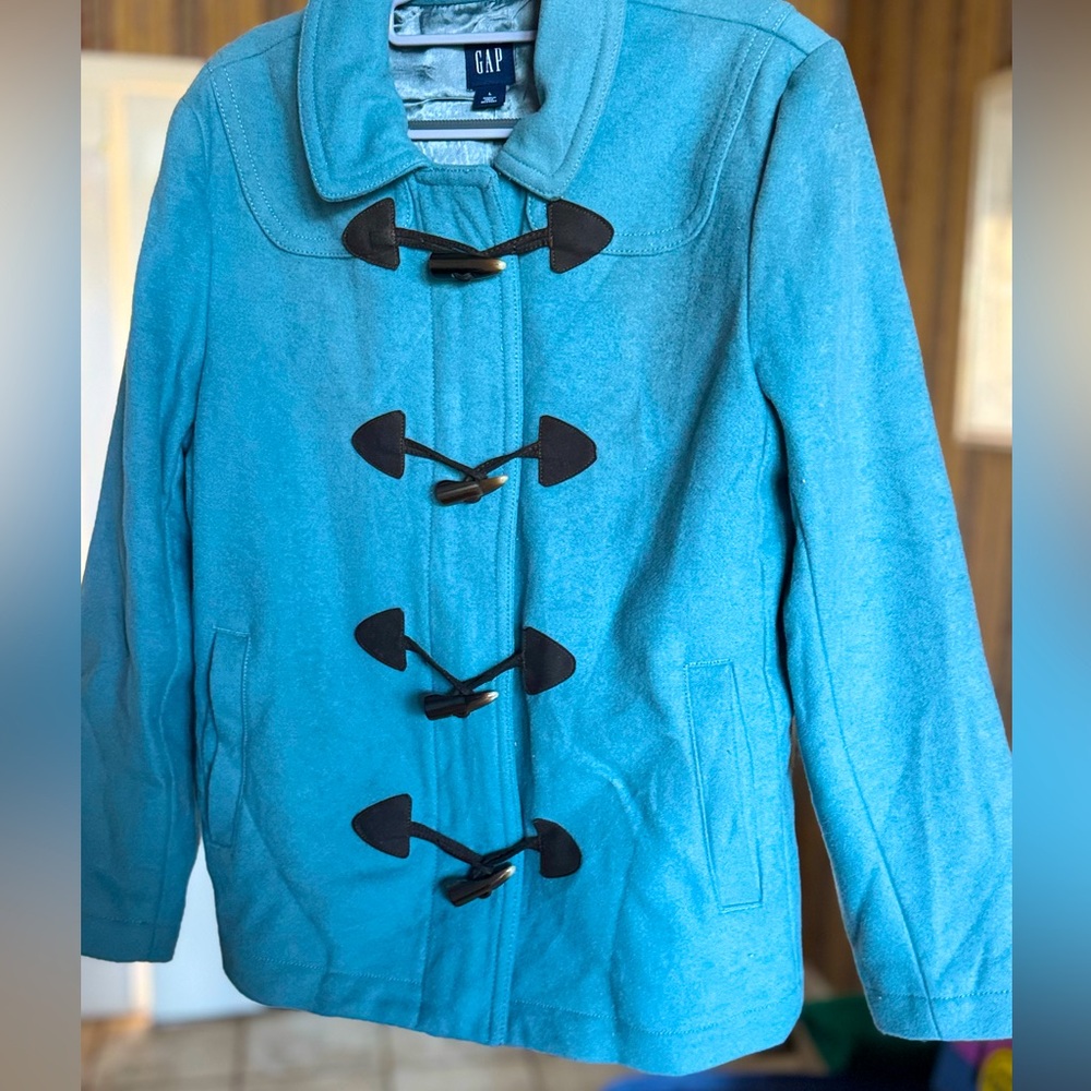 XL Gap Blue Pea coat Jacket Wool Blend toggle lined spring